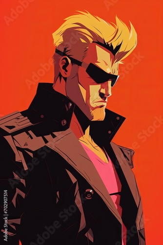 Tough muscular guy character - vector illustration, scifi or cyberpunk style.