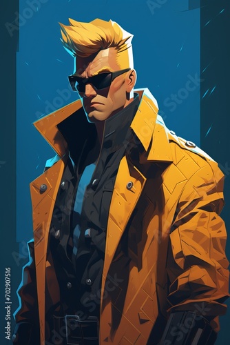 Tough muscular guy character - vector illustration, scifi or cyberpunk style.