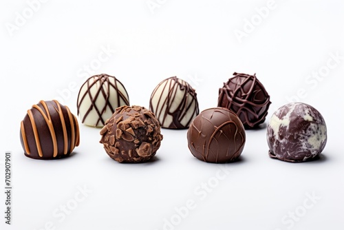 Chocolate candies pralines isolated on white background