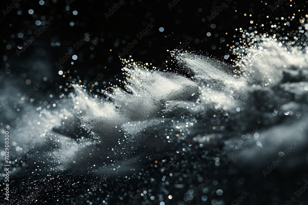 Organic dust particles drift in the atmosphere against a dark backdrop. Organic dust particles drift in the atmosphere against a dark backdrop.
