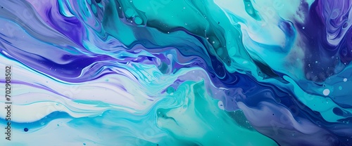 Close-up on a marbled surface showcasing a mesmerizing mix of colors, with shades of blue, green, and purple intertwining.