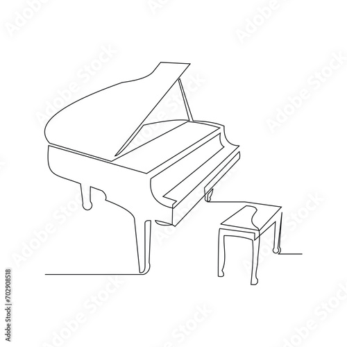 Continuous single line sketch drawing of classic piano orchestra. One line art of classic music instrument vector illustration