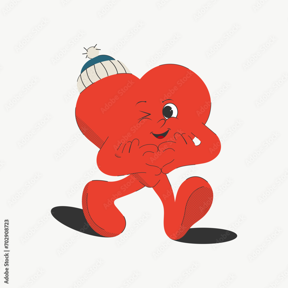 A cute groovy cartoon heart isolated on a white background. Vector illustration for Valentine's Day in retro style of the 60s-70s. Print design, sticker. A cute groovy cartoon heart isolated on a white background. Vector illustration for Valentine's Day in retro style of the 60s-70s. Print design, sticker.
