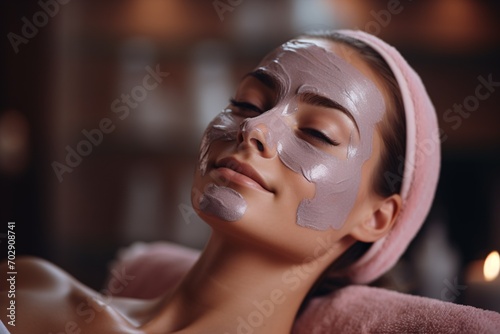 Gorgeous lady receiving a facial at the spa.