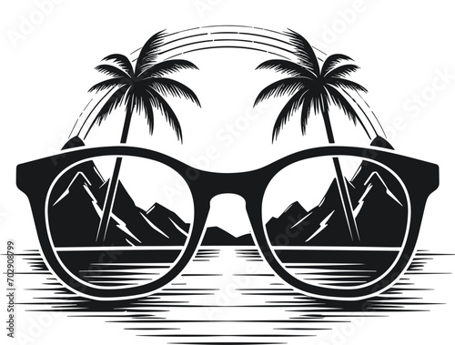 Summer vector black and white, tree