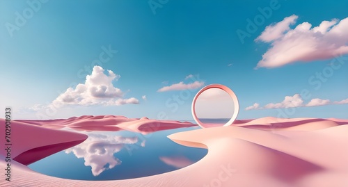 Abstract panoramic background . surreal scenery . fantasy landscape of pink desert