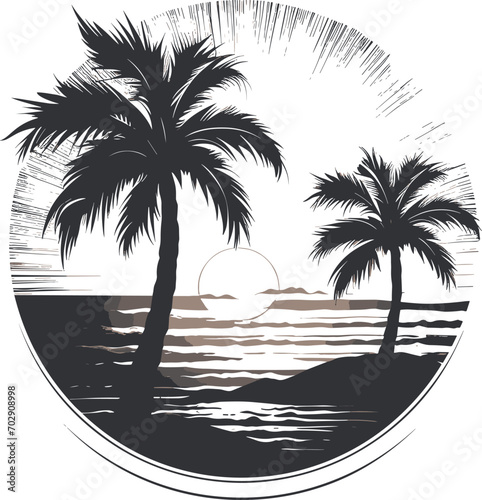 Summer vector black and white, tree