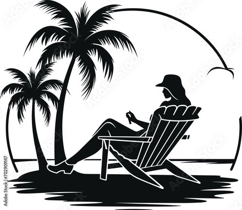 Summer vector black and white, tree