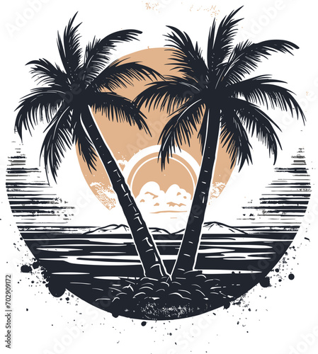 Summer vector black and white, tree