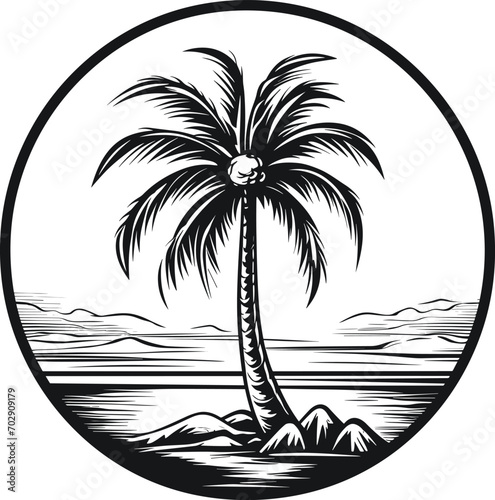 Summer vector black and white, tree