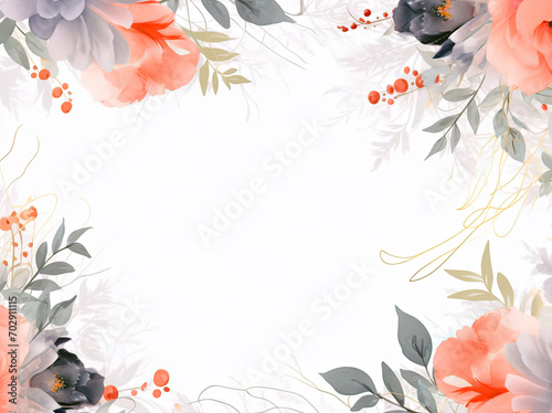 Floral purple boarder frame with white copy space background watercolour style.