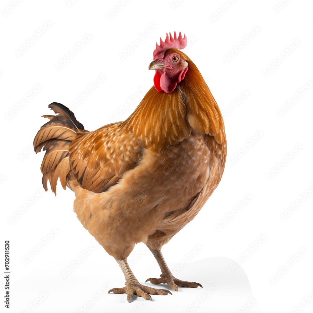 full body of chicken ,hen standing isolated white background.