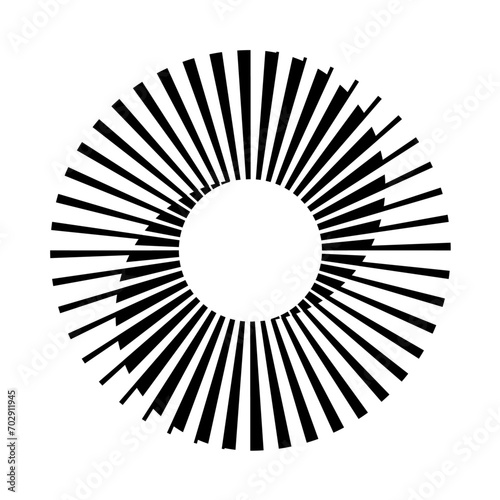 Black and white circle background. Abstract design element mobius strip continuous tape twisted around. Impossible circle. Vector icon.