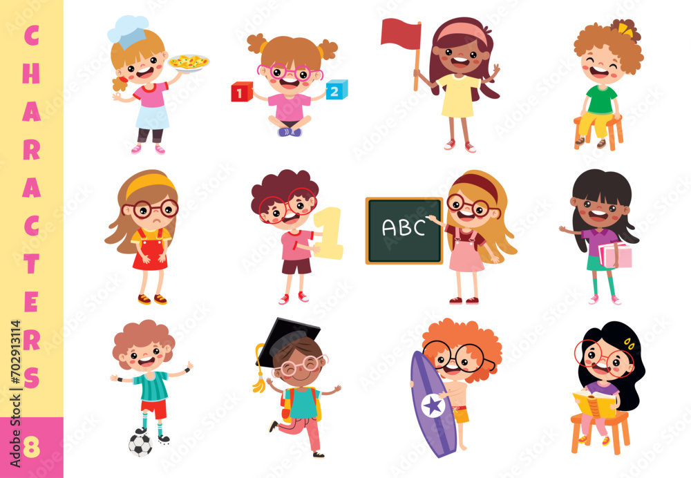 Cartoon Children Doing Different Activities