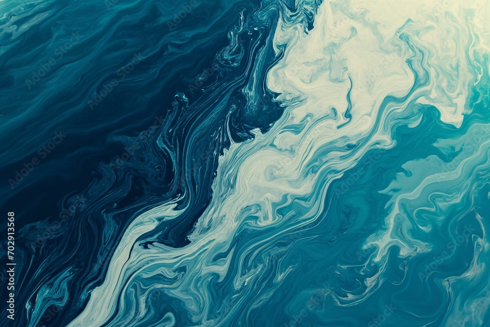 An Abstract Painting of Blue and White Waves