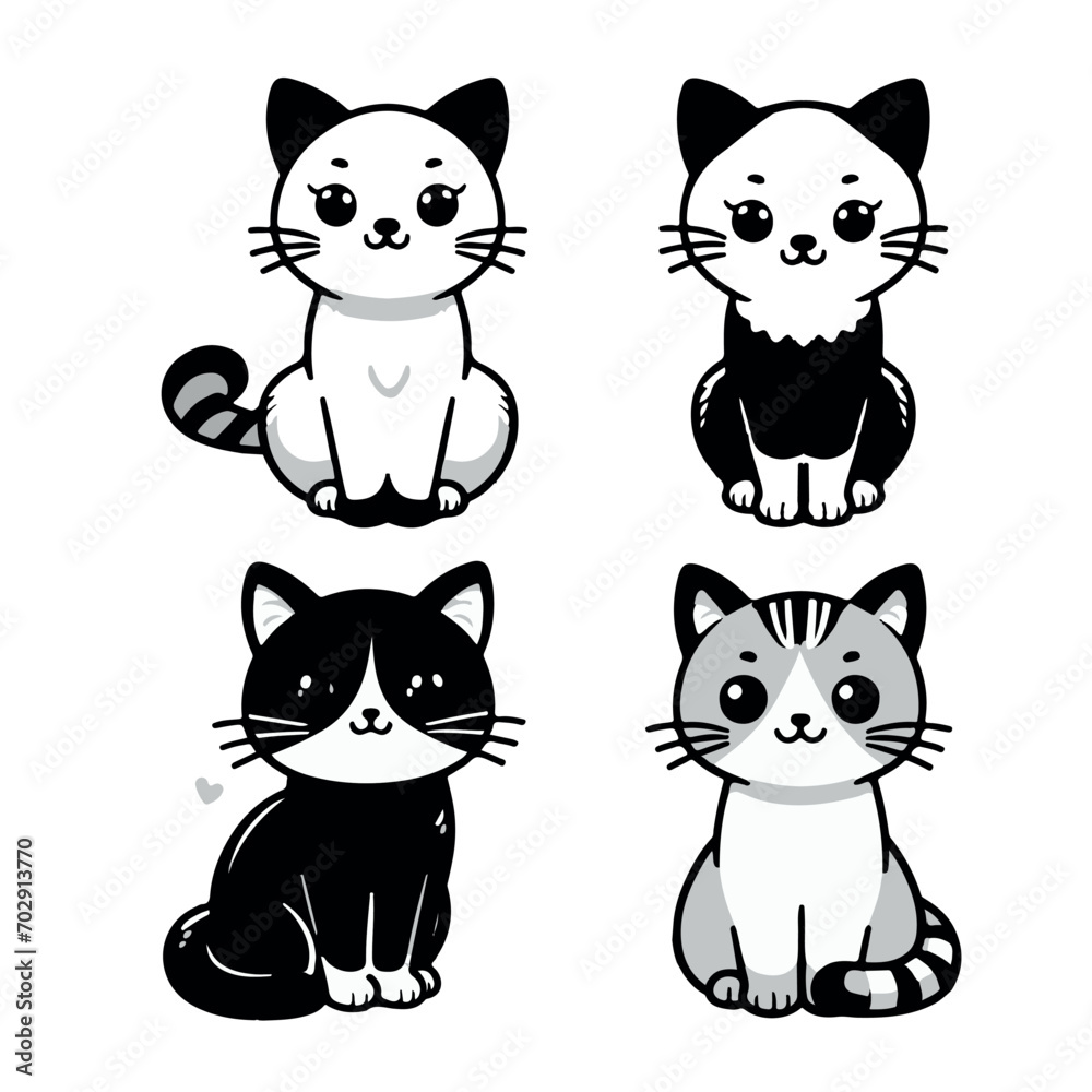 Vector drawings set of cute cats,