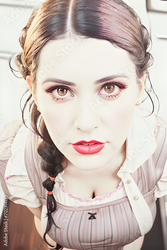 cartoon illustration of a beautiful woman in vintage style, cartoonised in a fun way