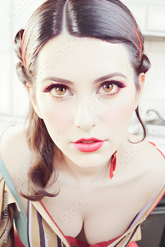cartoon illustration of a beautiful woman in vintage style, cartoonised in a fun way