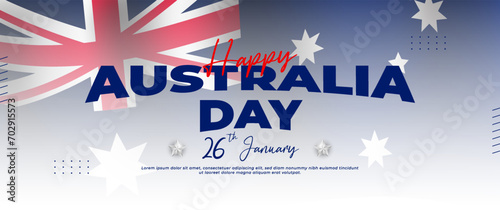 Australia day blue banner design, with flag, country map and stars elements