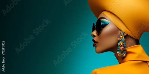 a modern woman with futuristic sunglasses and cool jacket photo