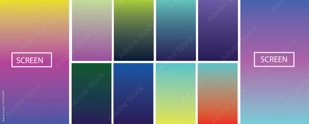Colorful backgrounds in trendy neon colors: UFO Green, Plastic Pink, and Proton Purple, Electric Blue. Modern screen vector design for mobile app. Soft color abstract gradients.