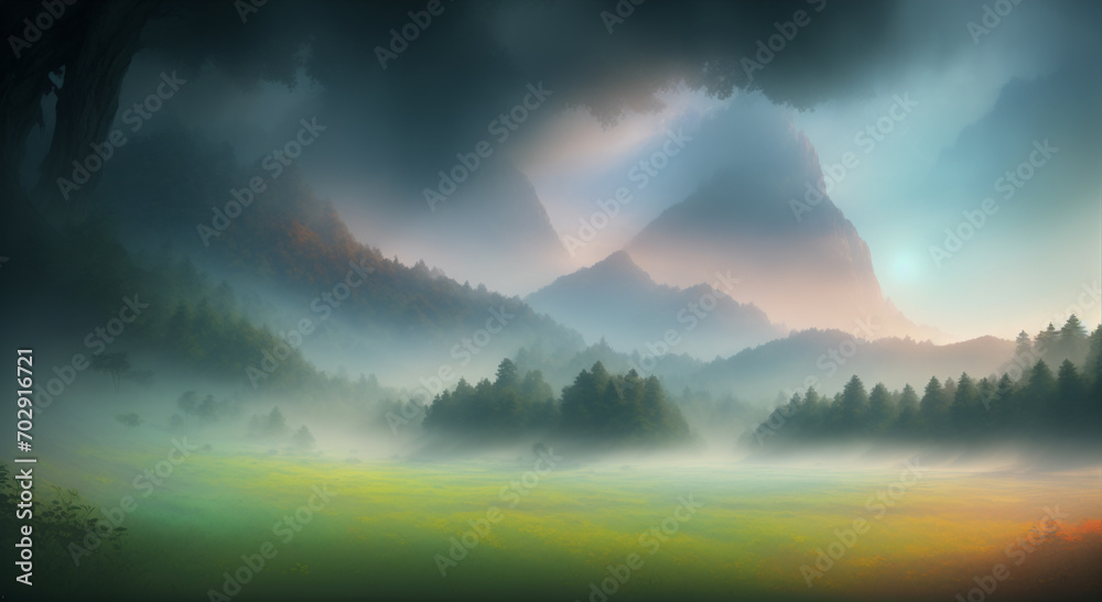 Nature landscape, painting, Generative AI illustrations. Nature landscape, painting, Generative AI illustrations.