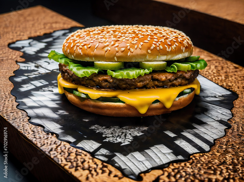 cheeseburge in a cardboard  photo