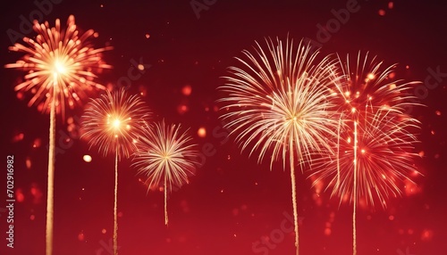 Golden Fireworks on red background, chinese new year concept