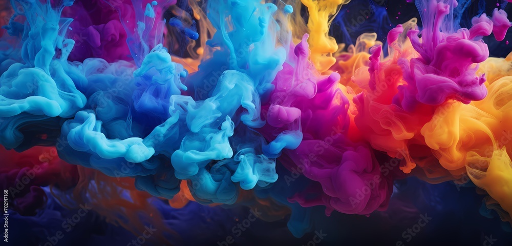 Intense bursts of colorful liquid creating an abstract storm of beauty, frozen in high definition for an immersive visual experience