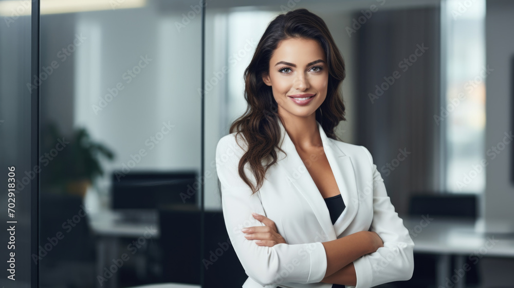 Beautiful brunette woman in stylish business clothes. Successful strong woman, office worker, manager. Beautiful brunette woman in stylish business clothes. Successful strong woman, office worker, manager.