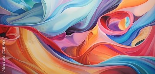 Liquid ribbons dancing in vibrant hues  forming a dynamic and abstract background that captivates with its vivid fluidity