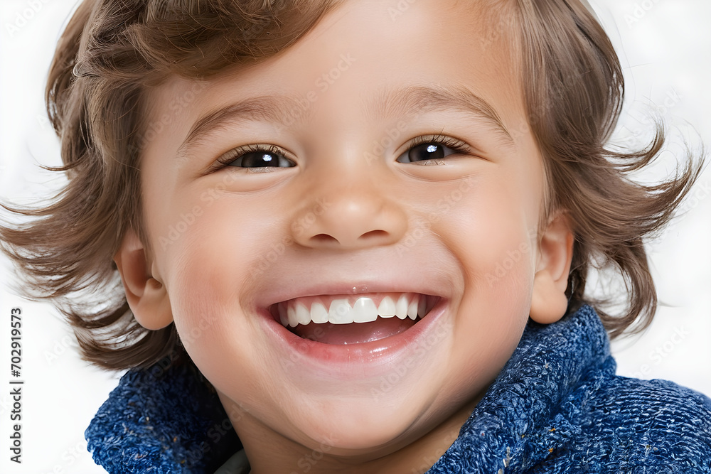 A young boy with a big smile. The background is simple. Generative AI A young boy with a big smile. The background is simple. Generative AI