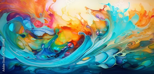 Swirls of liquid in a mesmerizing dance of vivid colors, forming an abstract masterpiece that captures the essence of fluid flow © Kanwal