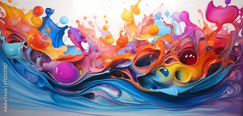 Waves of liquid gracefully cascading in a rainbow of colors, creating an abstract masterpiece that is both soothing and vibrant