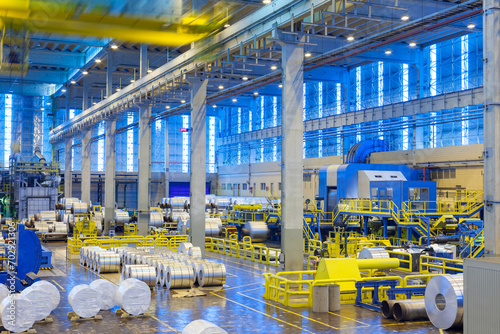 Machinery and aluminum rolls at an aluminum Rolling Mill