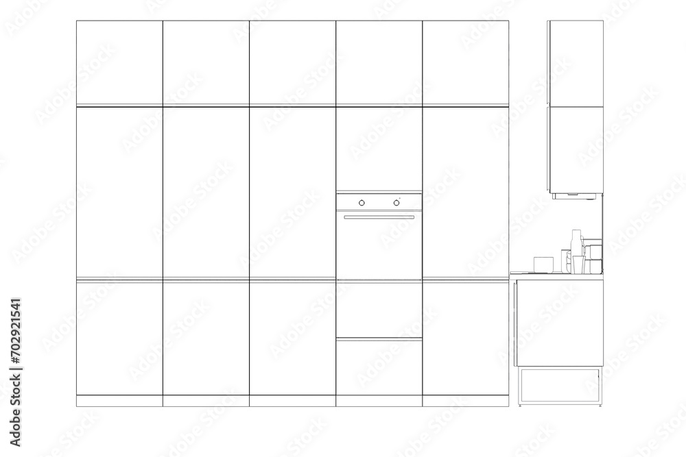 Kitchen interior furniture isolated on transparent background, outline illustration, sketch Kitchen interior furniture isolated on transparent background, outline illustration, sketch