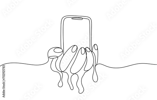 Hand. Mobile phone. One line