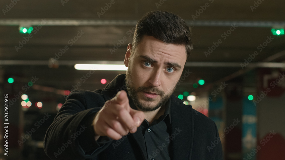 Serious confident Caucasian man businessman in underground parking pointing index finger at camera calling welcome inviting choosing gesture male HR manager ask to come here choose candidate coming Serious confident Caucasian man businessman in underground parking pointing index finger at camera calling welcome inviting choosing gesture male HR manager ask to come here choose candidate coming