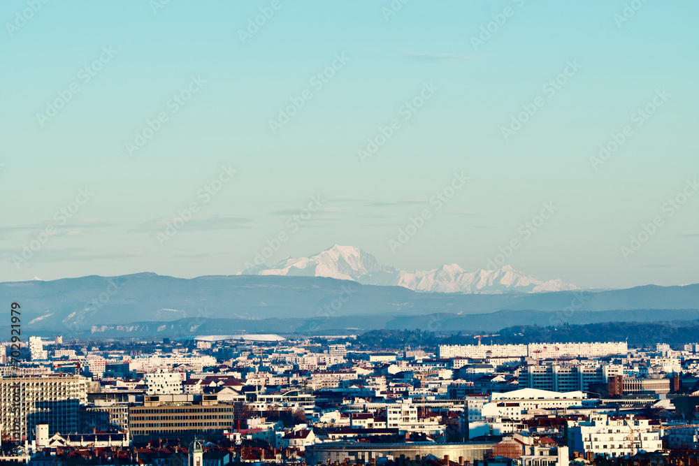 Obraz premium City of Lyon with in the background the alps and the famous Mont Blanc.