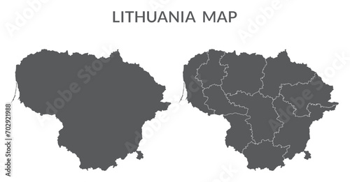Lithuania map set. Map of Lithuania in white color set in grey