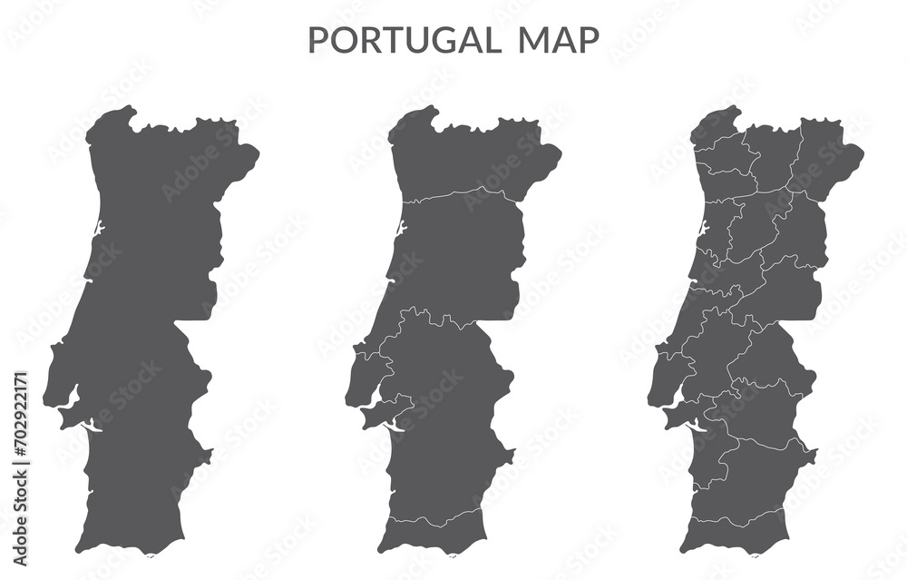 Portugal map. Map of Portugal in set in grey
