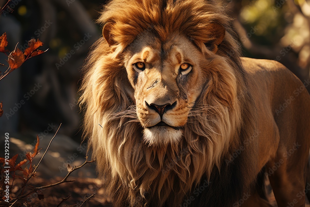 Fototapeta premium African male lion headshot looking into camera