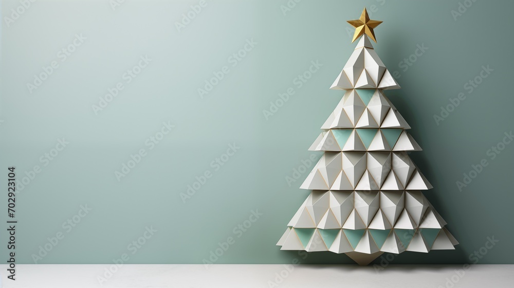 geometric design a Christmas tree with copy-space area. The style is clean and minimalist with focus on simplicity and functionality. --ar 16:9 --v 5.2 Job ID: b3af5754-9264-4c6b-8d86-244bc96c314e