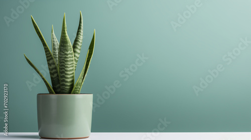 Sansevieria em vaso elegante com fundo verde suave, banner photo