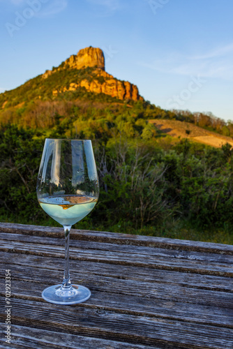 Rock of Solutre with vineyards  Burgundy  Solutre-Pouilly  France