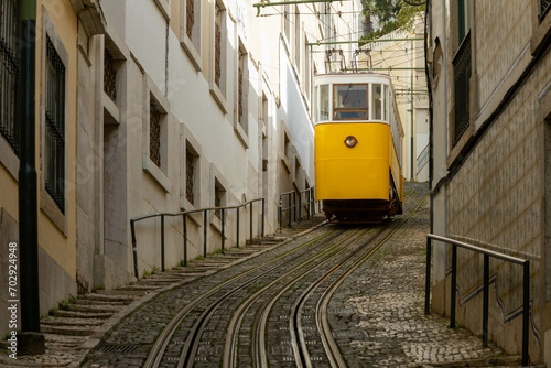 Lisbon, Portugal. 8 December 2023. The Elevador do Lavra was one of the first street funicular in the world when it was built in 1884 the one of the oldest cable car in Lisbon still in use.