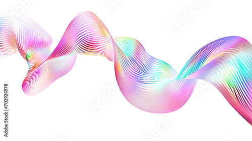 Holographic gradient neon wave shape on transparent background
