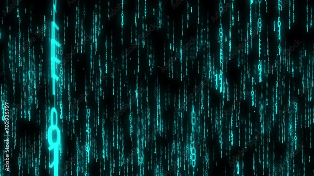 Blue matrix animation with glowing light data. Futuristic code information tech with motion concept. Binary data with futuristic art technology.