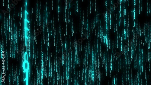 Blue matrix animation with glowing light data. Futuristic code information tech with motion concept. Binary data with futuristic art technology. photo