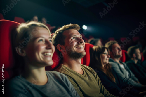 Generative AI illustration of happy people watching a movie